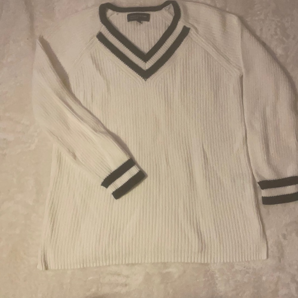 White with black striped sweater
